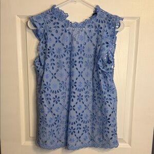 J. Crew Light Blue Floral Lace Blouse